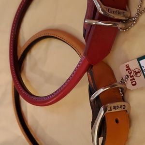 Dog collars set of 2 real rolled leather in red and tan size 22